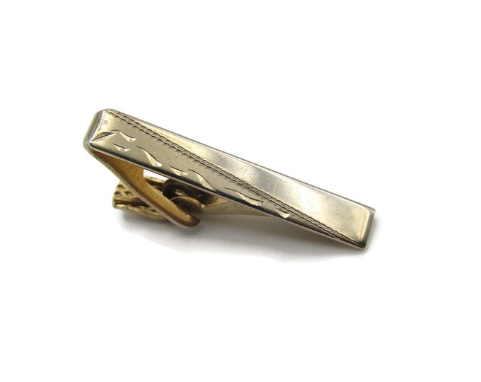 Diagonal Etched Classic Textured Gold Tone Tie Bar Tie Clip Men's Jewelry