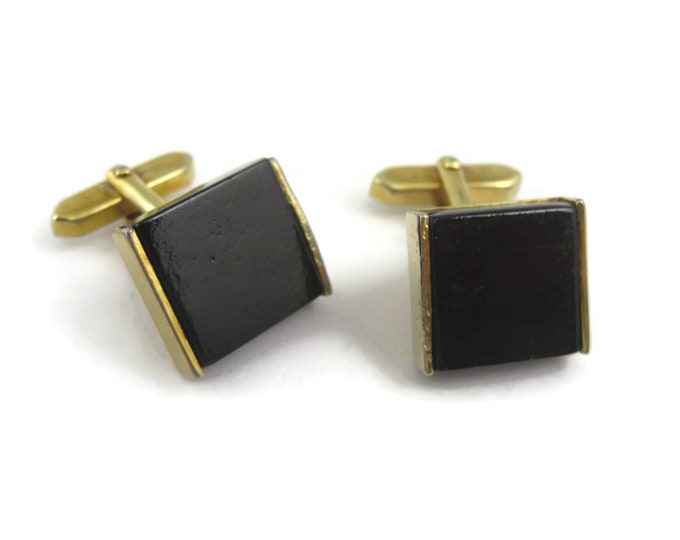Vintage Cufflinks for Men: Great Black Glass Center Bold Design