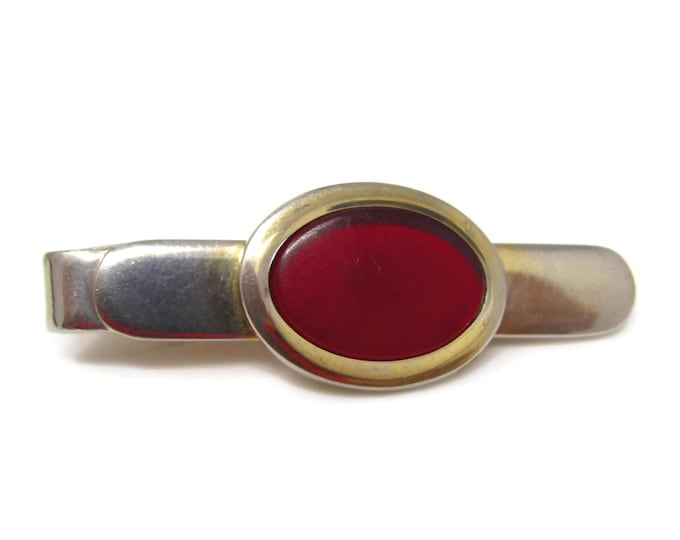 Vintage Tie Clip Tie Bar: Nice Red Center Gold Tone Beautiful & Classic Made in USA