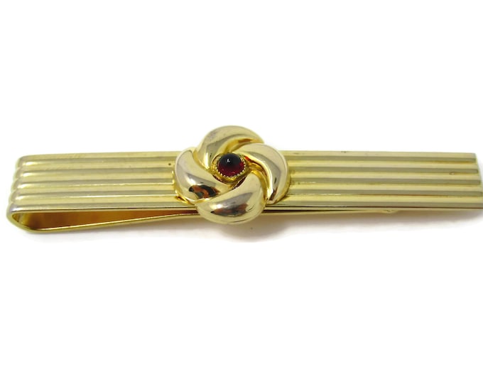 Vintage Tie Clip Tie Bar: Nested Red Jewel Stunning Design High Quality Gold Tone