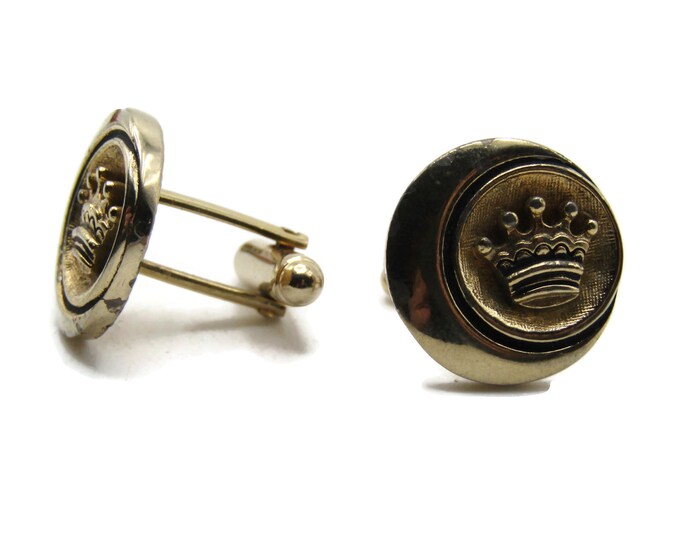 Round Crown And Circle Cuff Links Men's Jewelry Gold Tone