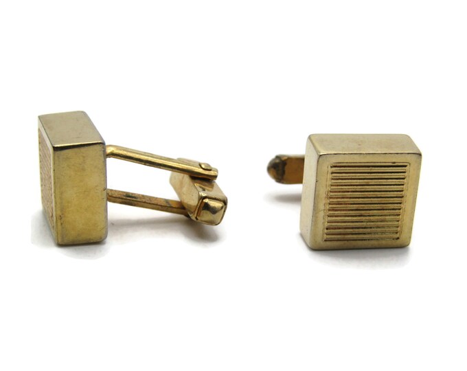 Horizontal Lines Square Block Cuff Links Men's Jewelry Gold Tone