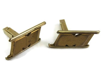 Vintage Cufflinks for Men: Art Deco &quot;M&quot; Letter M Initials Gold Tone