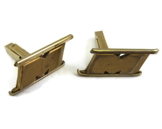 Vintage Cufflinks for Men: Art Deco "M" Letter M Initials Gold Tone