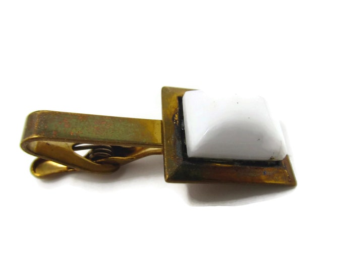 Vintage Tie Clip Tie Bar: White Ceramic Accent Excellent Retro Design