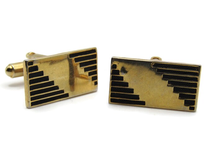 Vintage Cufflinks for Men: Bold Black Line Design Gold Tone