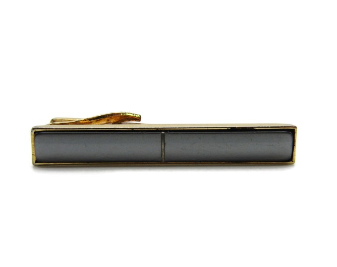 Grey Stone Inlay Classic Design Modernist Tie Bar Gold Tone Tie Clip Men's Jewelry