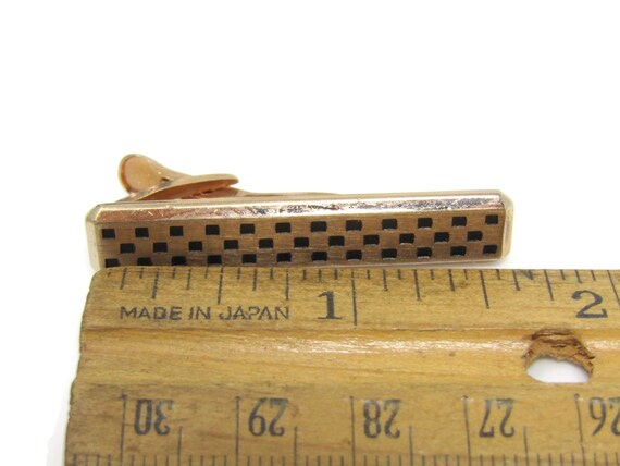 Excellent Checkered Pattern Tip Tie Clip Bar Gold… - image 5