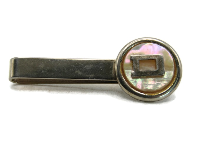 Mother Of Pearl Stone D Letter Initial Monogram Tie Clip Gold Tone Tie Bar Men's Jewelry