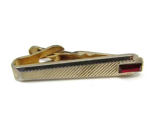 Red Jewel Tip Tie Clip Tie Bar: Vintage Gold Tone - Stand Out from the Crowd with Class