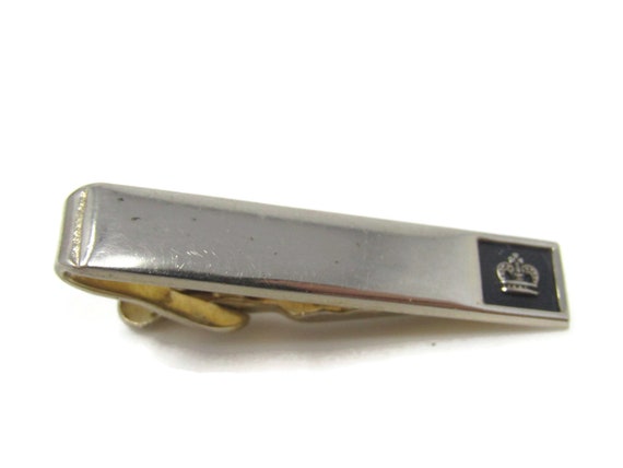 Crown Tip Tie Clip Bar Gold Tone Vintage Men's Je… - image 1