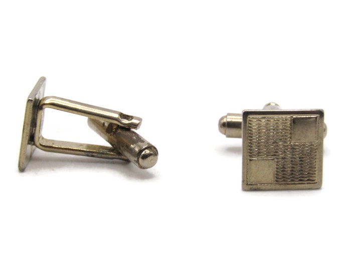 Textured Squares Cuff Links Silver Tone Men's Jewelry