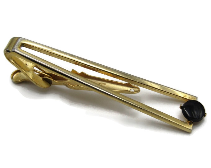 Vintage Open Body Black Stone Inlay Tie Bar Tie Clip Men's Vintage Jewelry