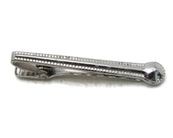 Textured Abstract Pattern Tie Clip Industrial Tie Bar Silver Tone Men's Jewelry