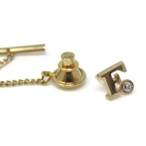 Letter F Initial Clear Jewel Period Tie Tack Pin Vintage Men&#39;s Jewelry Nice Design