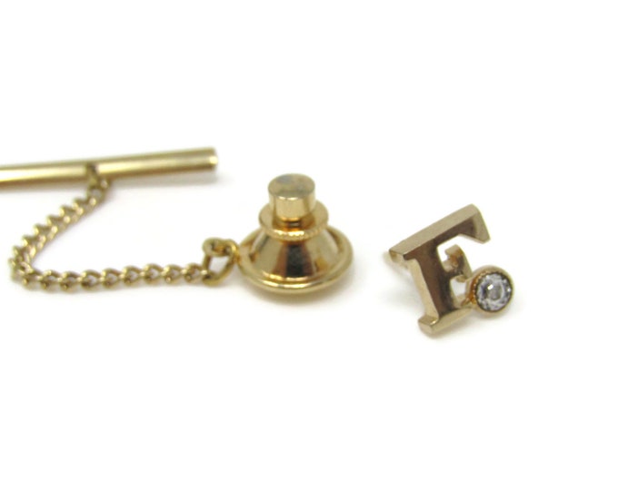 Letter F Initial Clear Jewel Period Tie Tack Pin Vintage Men's Jewelry Nice Design