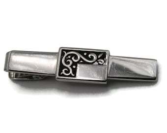 Vintage Silver Tone Tie Clip: Abstract Line Design Men's Jewelry