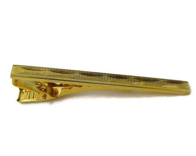 Vintage Tie Bar Tie Clip: Textured Gold Tone Grooved Design