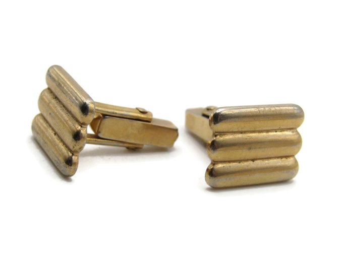 Rounded Horizontal Bars Cuff Links Men's Jewelry Gold Tone