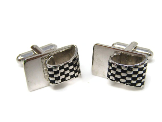 Folded Checkered Cuff Links Cufflinks for Men Vin… - image 3