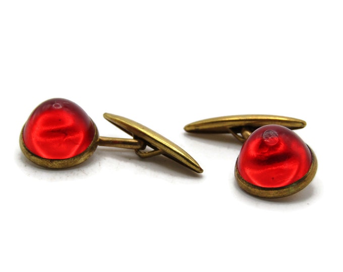 Red Stone Inlay Cuff Links Men's Jewelry Gold Tone