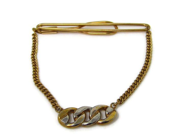Chain Link Tie Clip Men's Vintage Tie Bar Silver & Gold Tone Design Nice
