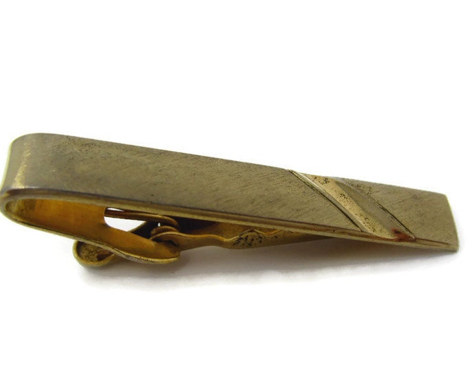 Diagonal Groove Tie Clip Vintage Tie Bar: Gold Tone Body