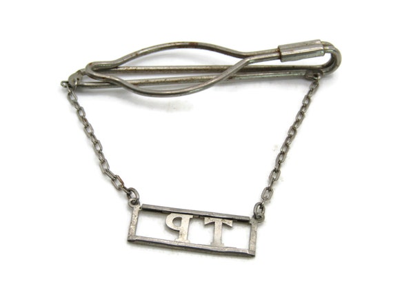 TP Lettered Initial Monogram Tie Bar Silver Tone … - image 3