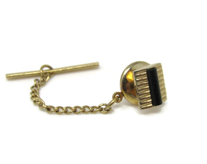 Retro Black Center Grooved Tie Tack Pin Vintage Men's Jewelry Nice Design