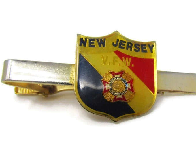 VFW Tie Clip Vintage Tie Bar: Veterans New Jersey Shield Design