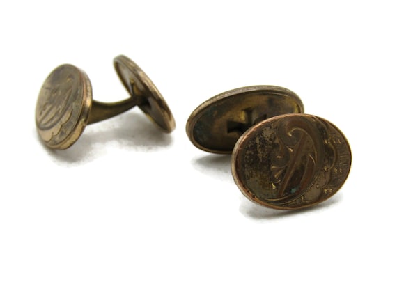 D Letter Initial Monogram Cuff Link Set Gold Tone… - image 1