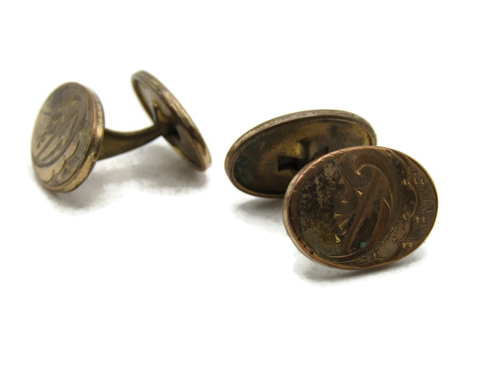D Letter Initial Monogram Cuff Link Set Gold Tone Men's Jewelry