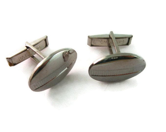 Vintage Cufflinks for Men: Ridged Center Stripe Smooth Silver Tone Oval Design