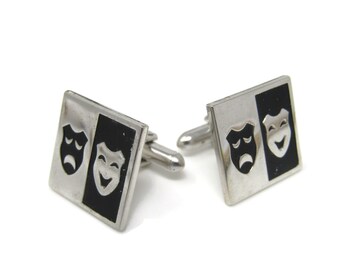 Vintage Comedy Tragedy Cufflinks: Silver Tone Actor Gift