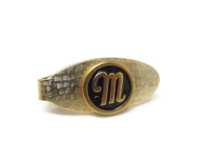 Letter M Initial Small Tie Clip Bar Gold Tone Vintage Men's Jewelry Nice Design