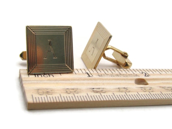 A Letter Initial Monogram Square Cuff Links Men's… - image 4