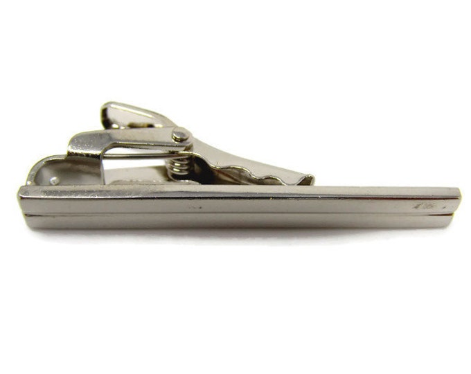 Grooved Center Tie Clip Vintage Tie Bar: Silver Tone