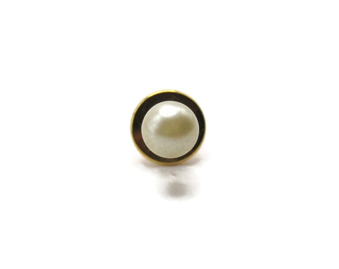 White Round Stone Tie Pin Men's Jewelry Gold Tone