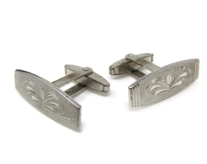 Flower Etch Cufflinks for Men: Vintage Silver Tone - Stand Out from the Crowd with Class