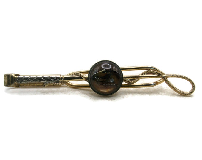 Horse Head Stone & Rope Tie Clip Tie Bar Men's Jewelry Gold Tone