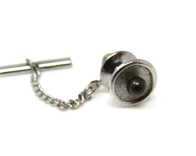 Dark Ball on Dish Tie Tack Pin Silver Tone Vintage Men's Jewelry