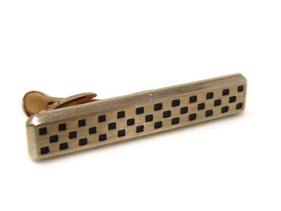 Excellent Checkered Pattern Tip Tie Clip Bar Gold… - image 2