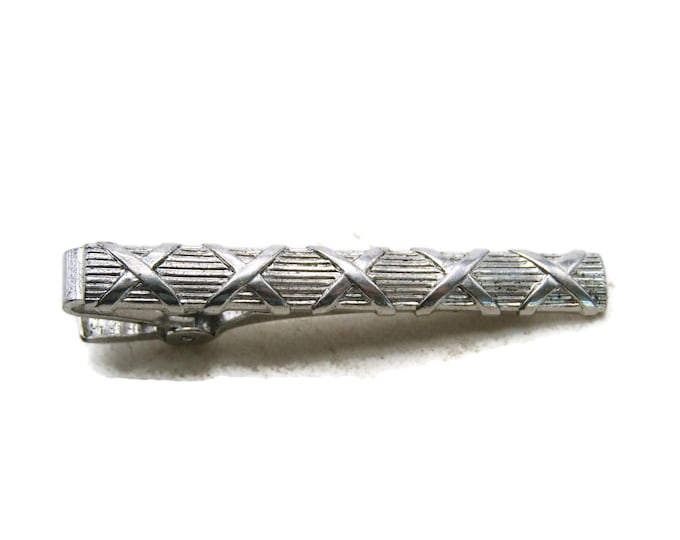X Pattern And Horizontal Line Design Tie Clip Tie Bar Men's Jewelry Silver Tone