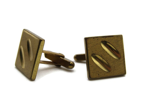 Square Cuff Links With Oval Shapes Brushed Finish… - image 1