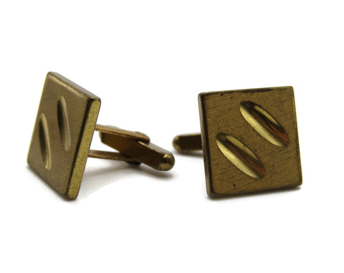 Square Cuff Links With Oval Shapes Brushed Finish Men's Jewelry Gold Tone