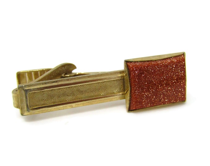 Sparkle Orange Tie Clip Men's Vintage Tie Bar Gold Tone