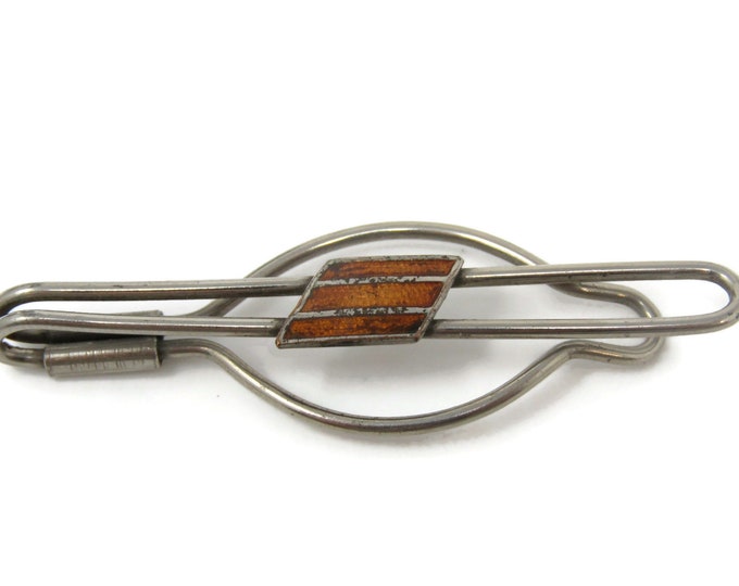 Orange Center Open Design Tie Bar Clip Silver Tone Stand Out w/ Style Fit In with Class