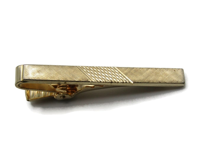Brushed and Etched Front Gold Tone Classic Design Modernist Tie Clip Tie Bar Men's Jewelry