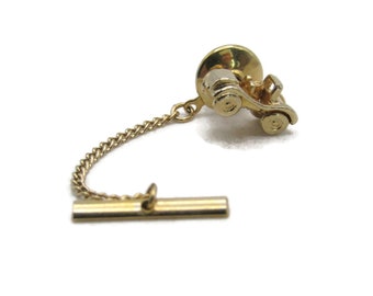 Convertible Car Tie Lapel Pin & Chain Gold Tone Men's Jewelry