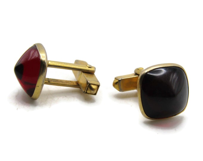 Red Stone Inlay Cuff Links Men's Jewelry Gold Tone
